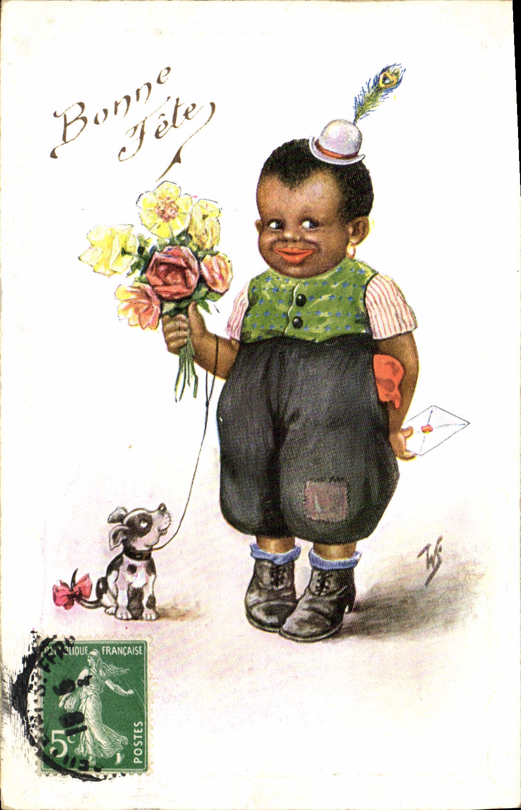 CPA Negre Enfant de couleur Chien