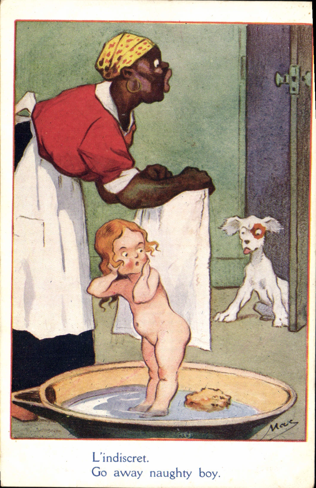 VINTAGE POSTCARD Negro Coloured woman Child Dog