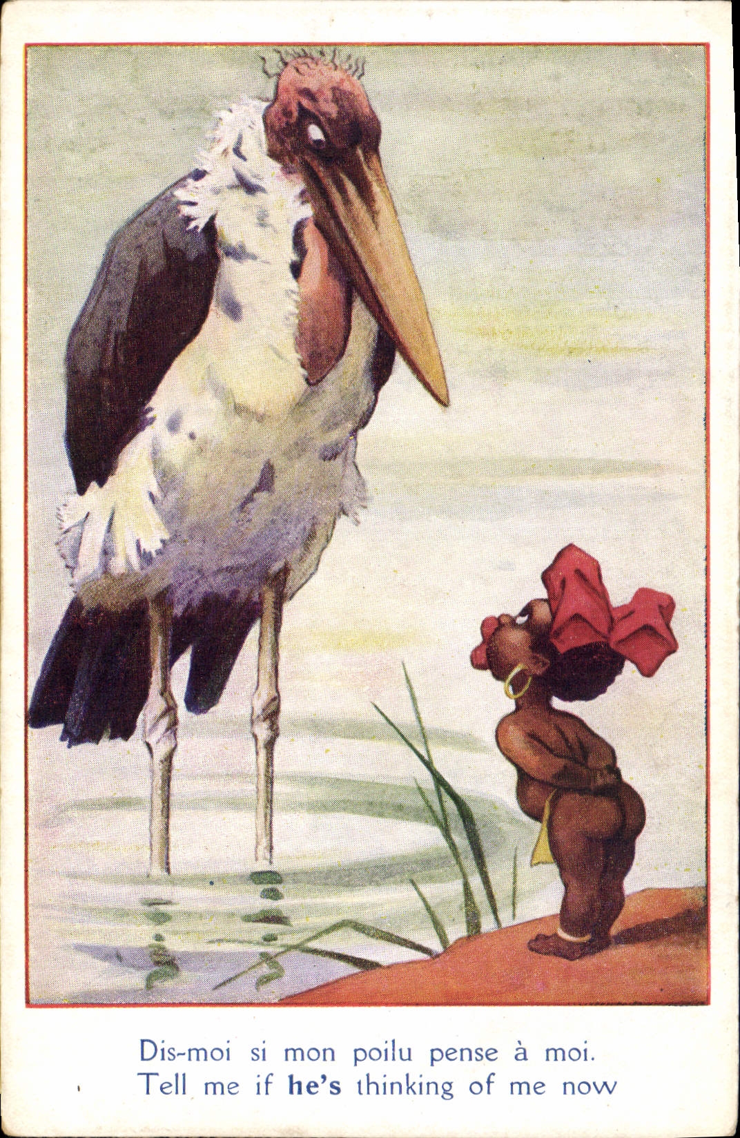 CPA Negre Enfant de couleur Cigogne