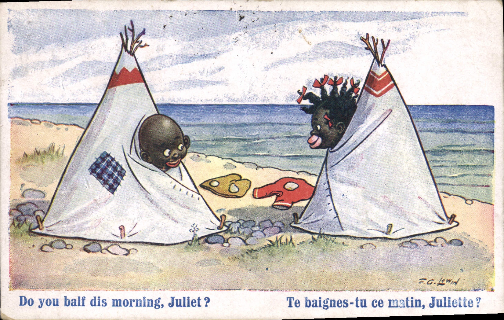 CPA Negre Enfant de couleur Te baignes tu ce matin Juliette