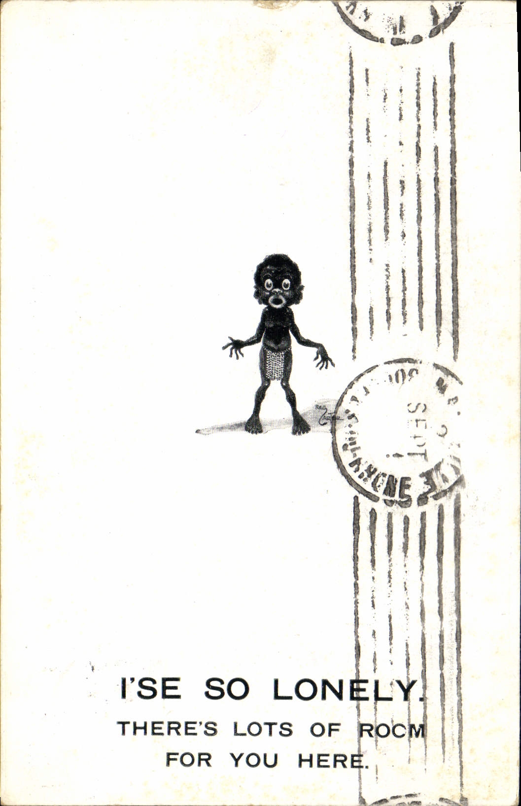 Niño del negro de la POSTAL de la VENDIMIA del color I tan solo