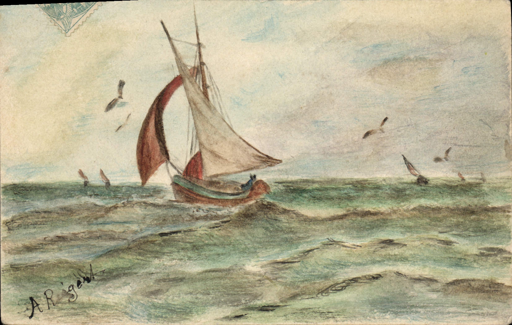 CPA Bateau (dessin a la main) 