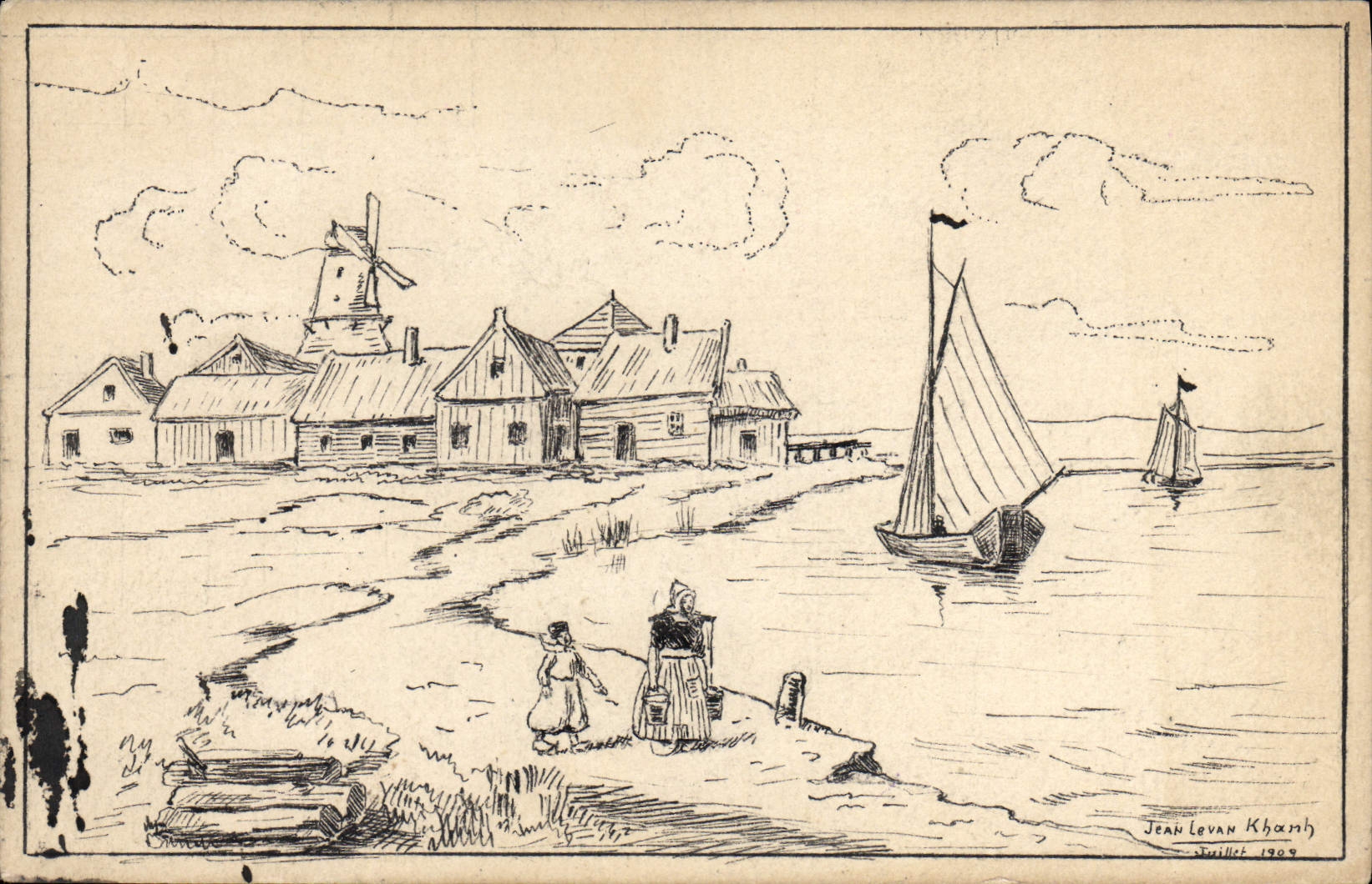 CPA Bateau (dessin a la main) 1909