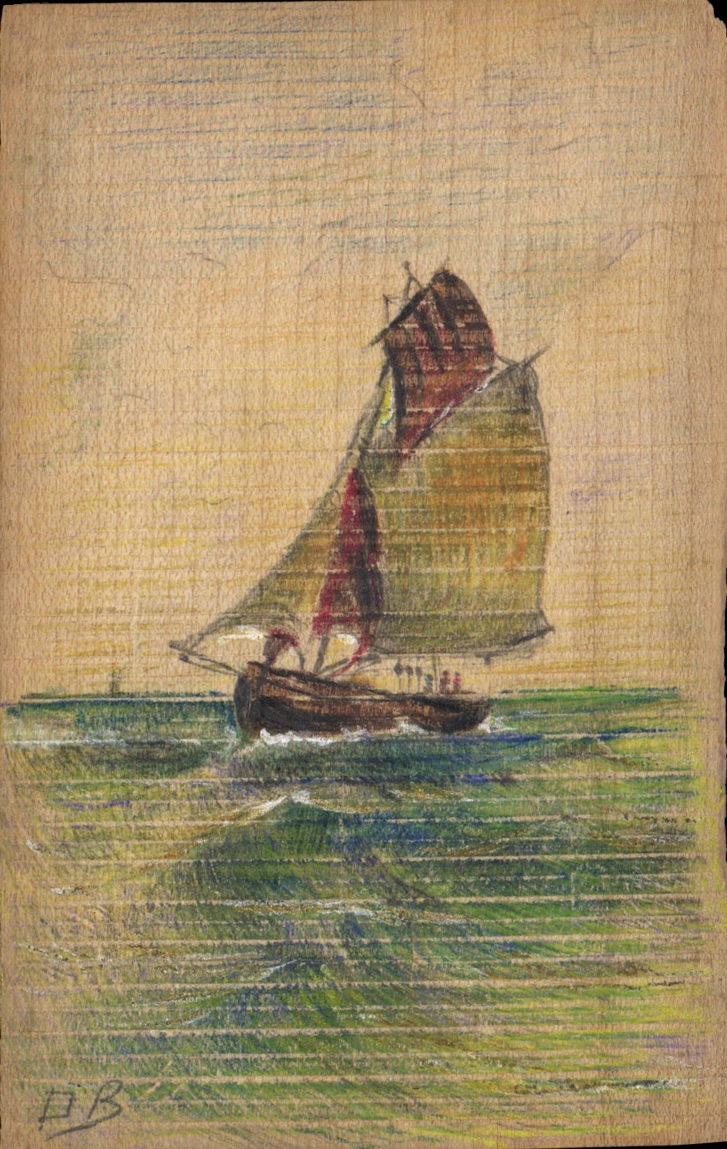CPA Bateau (dessin a la main) carte en bois