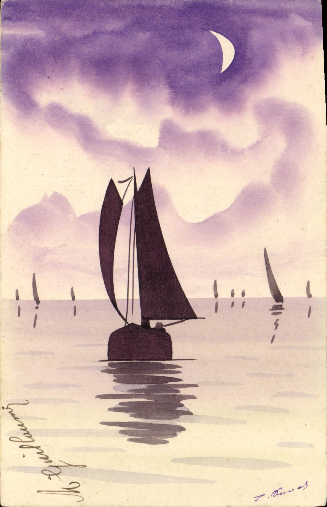 CPA Bateau (dessin a la main) 