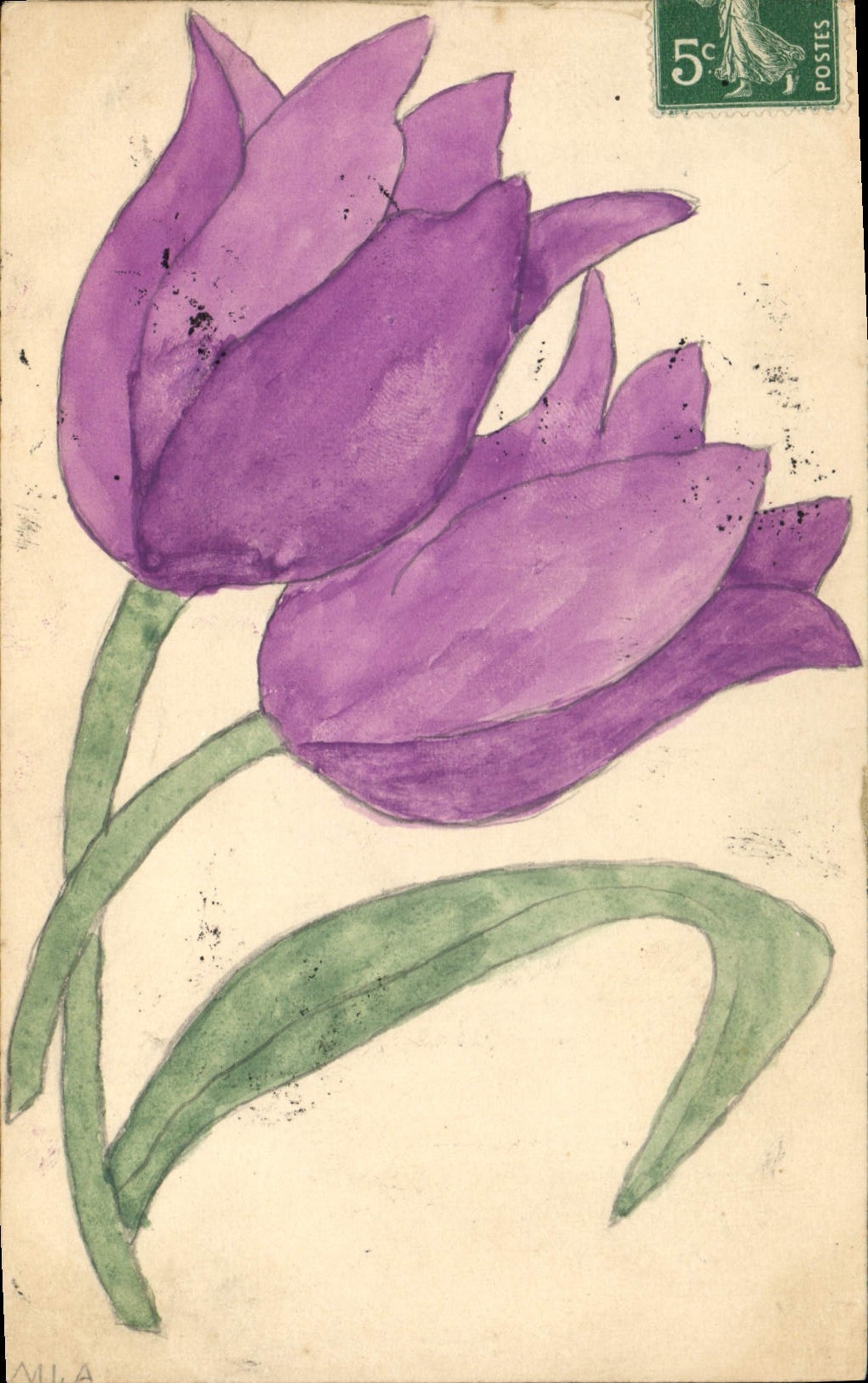 CPA Fleurs (dessin a la main) 