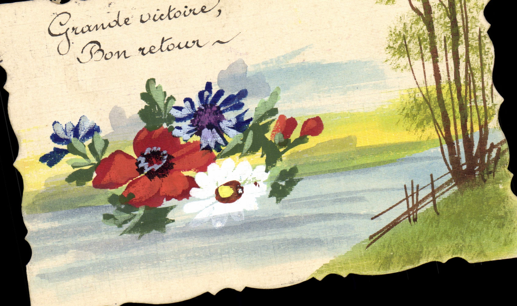 CPA Fleurs (dessin a la main) 