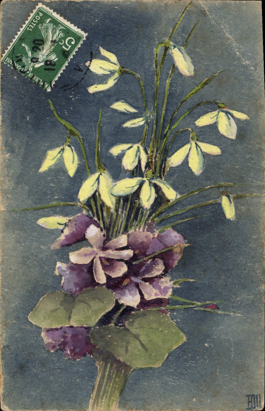 CPA Fleurs (dessin a la main) 