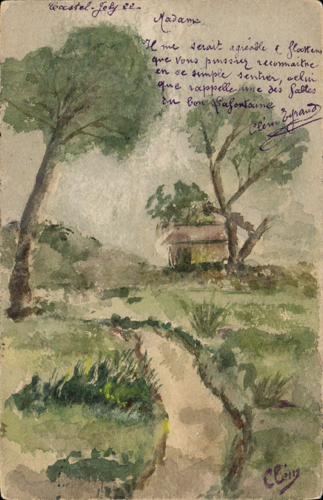 CPA Fleurs (dessin a la main) 