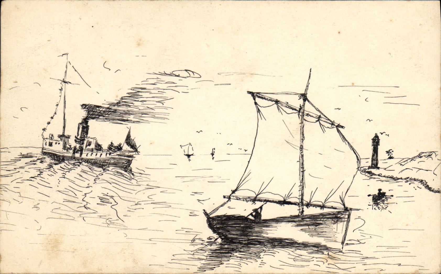 CPA Bateaux (dessin a la main) 