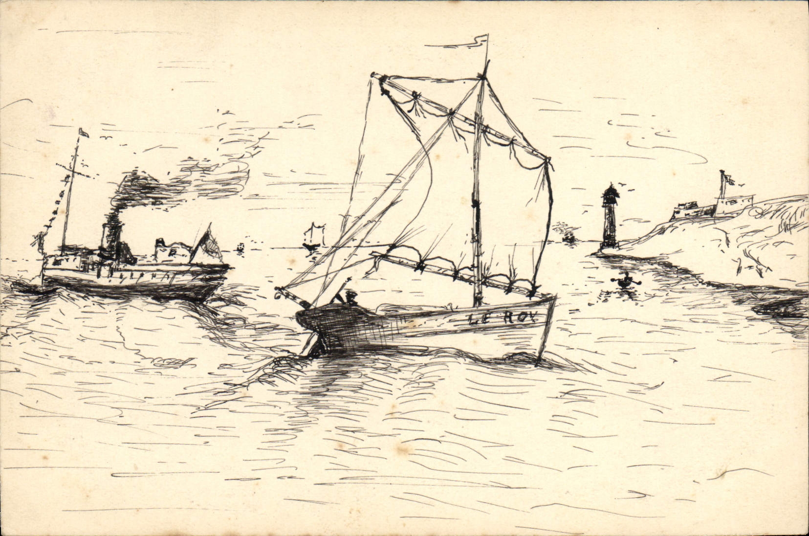 CPA Bateaux (dessin a la main) 