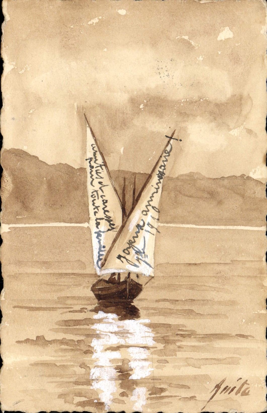 CPA Bateau (dessin a la main) 