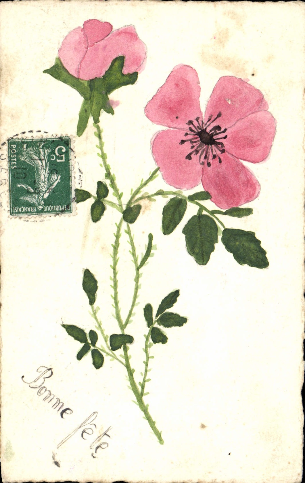 CPA Fleurs (dessin a la main) 