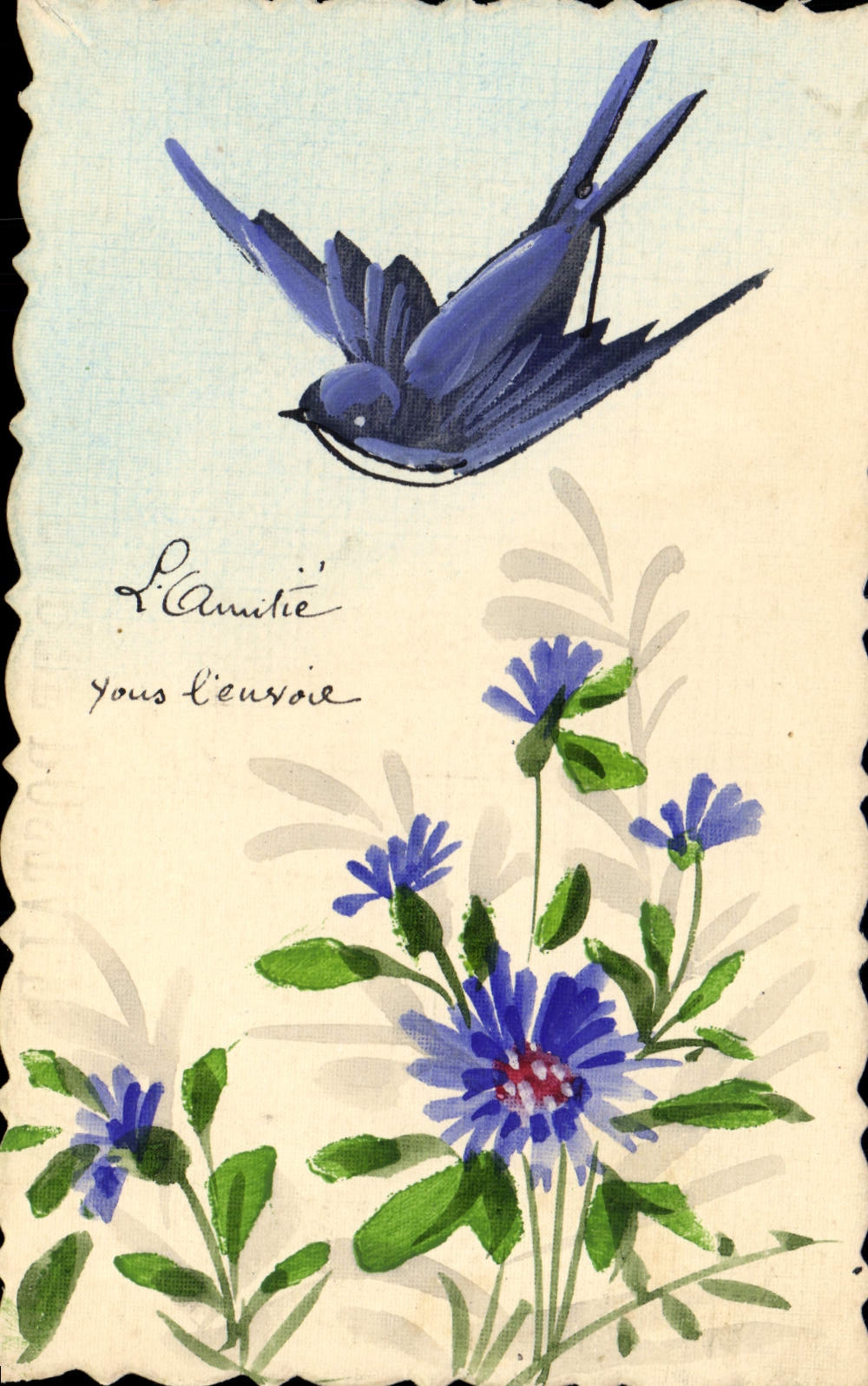 CPA Fleurs (dessin a la main) 