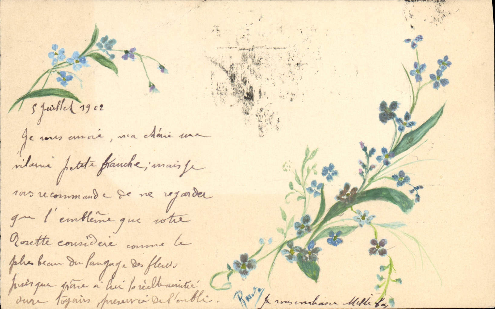 CPA Fleurs (dessin a la main) 