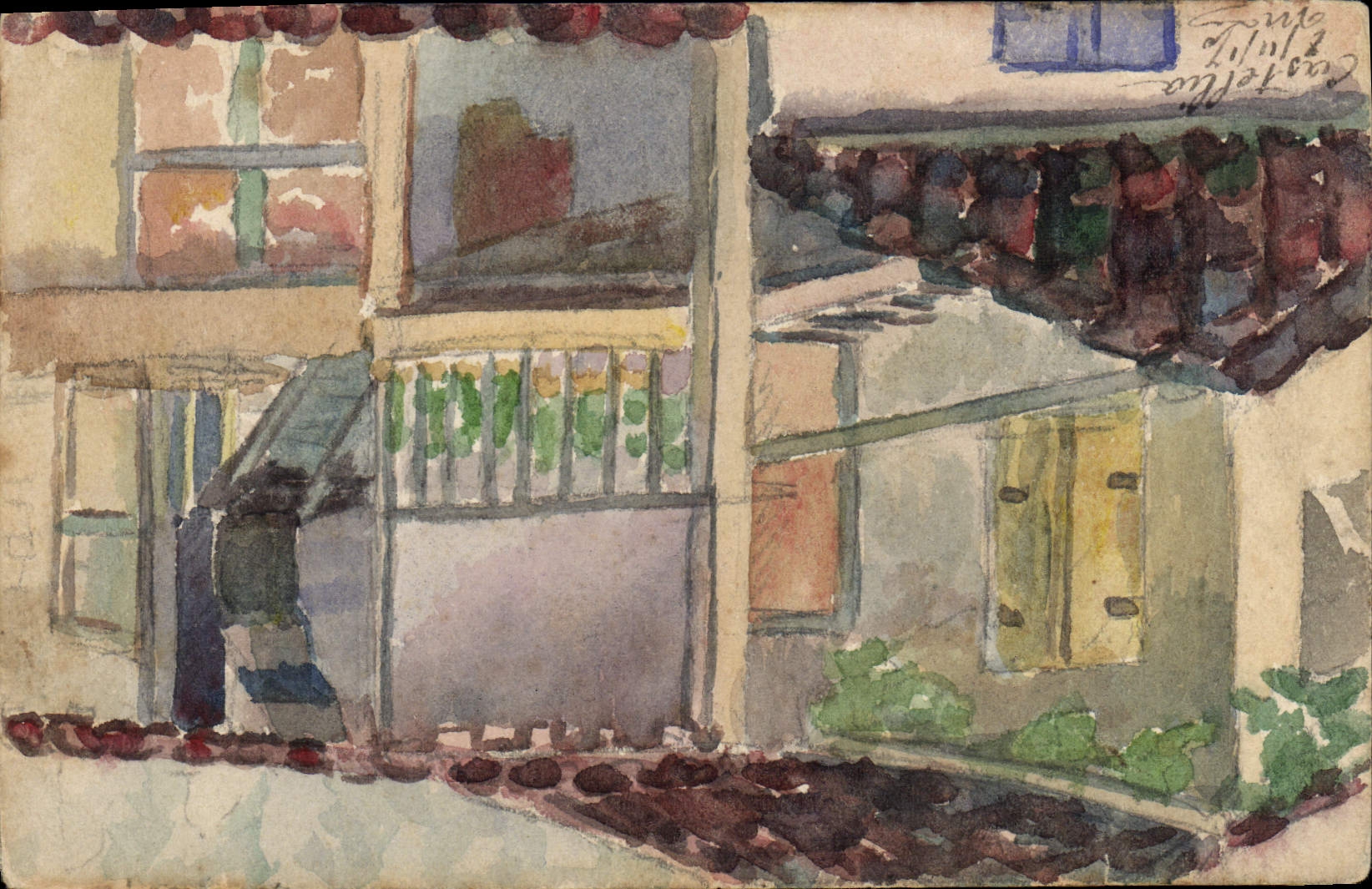 VINTAGE POSTCARD House (drawing with the hand)