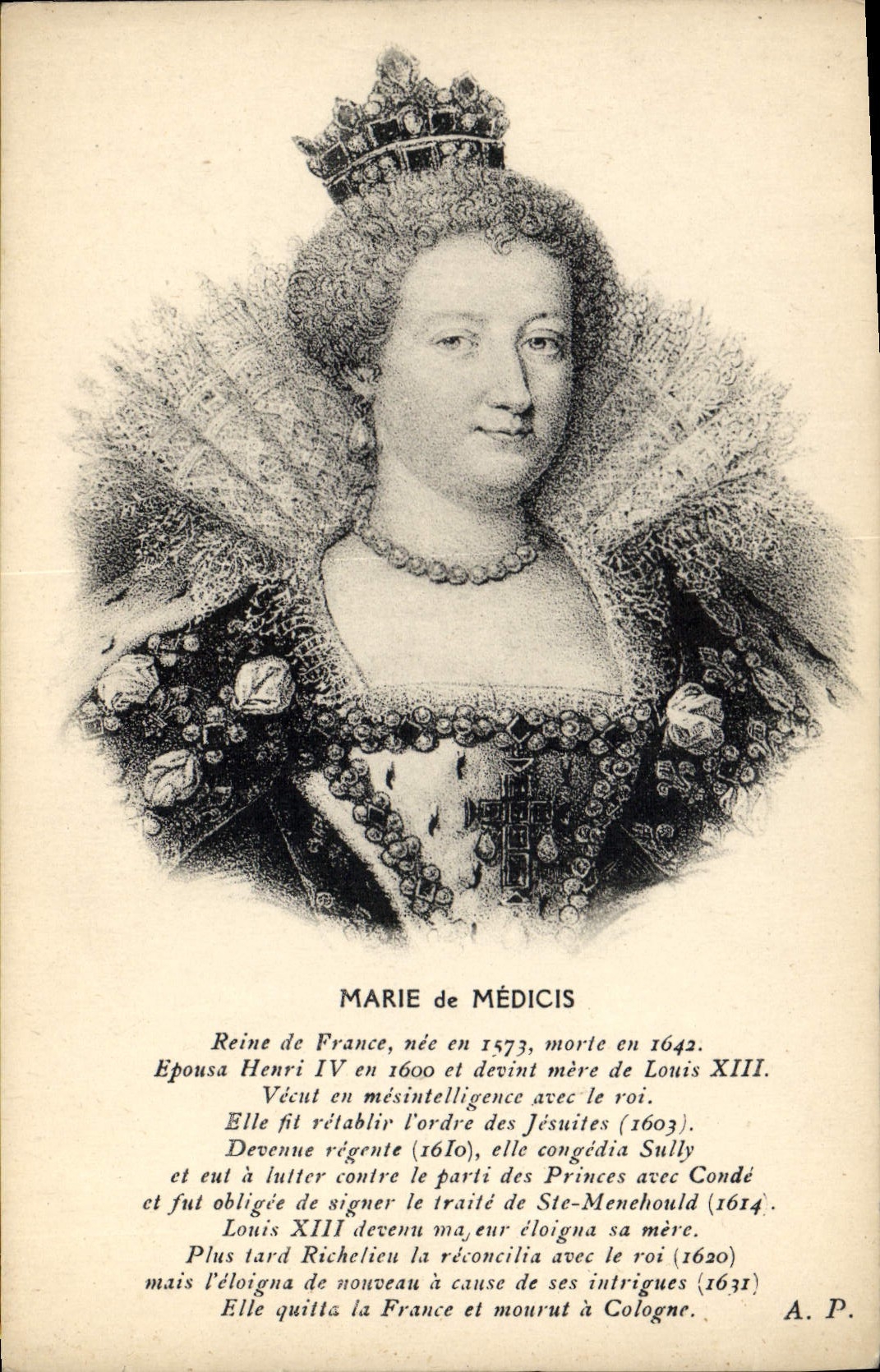 POSTAL Marie de Medicis Queen de la VENDIMIA de Francia