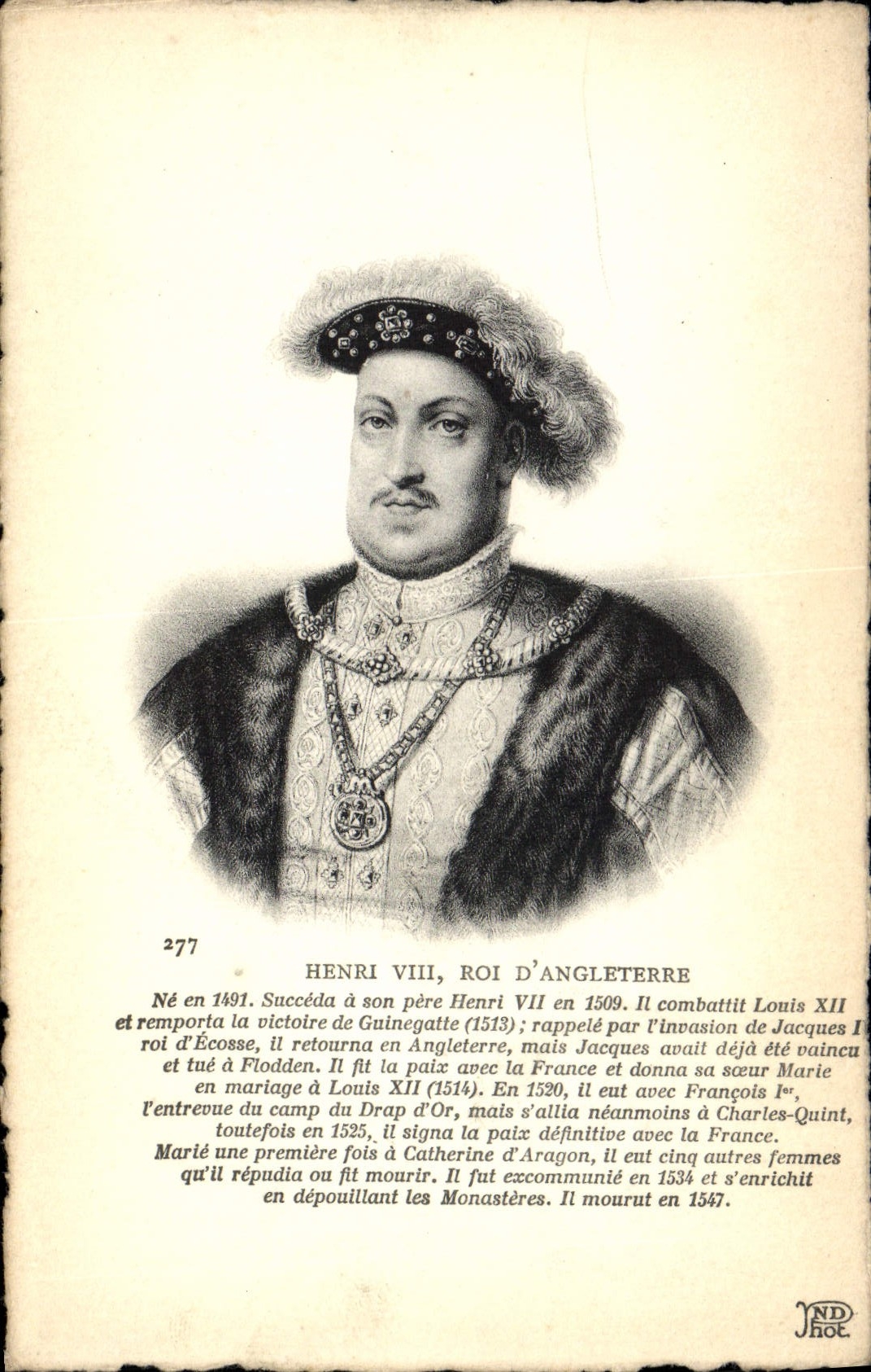 D Angleterre del rey de Enrique VIII de la POSTAL de la VENDIMIA
