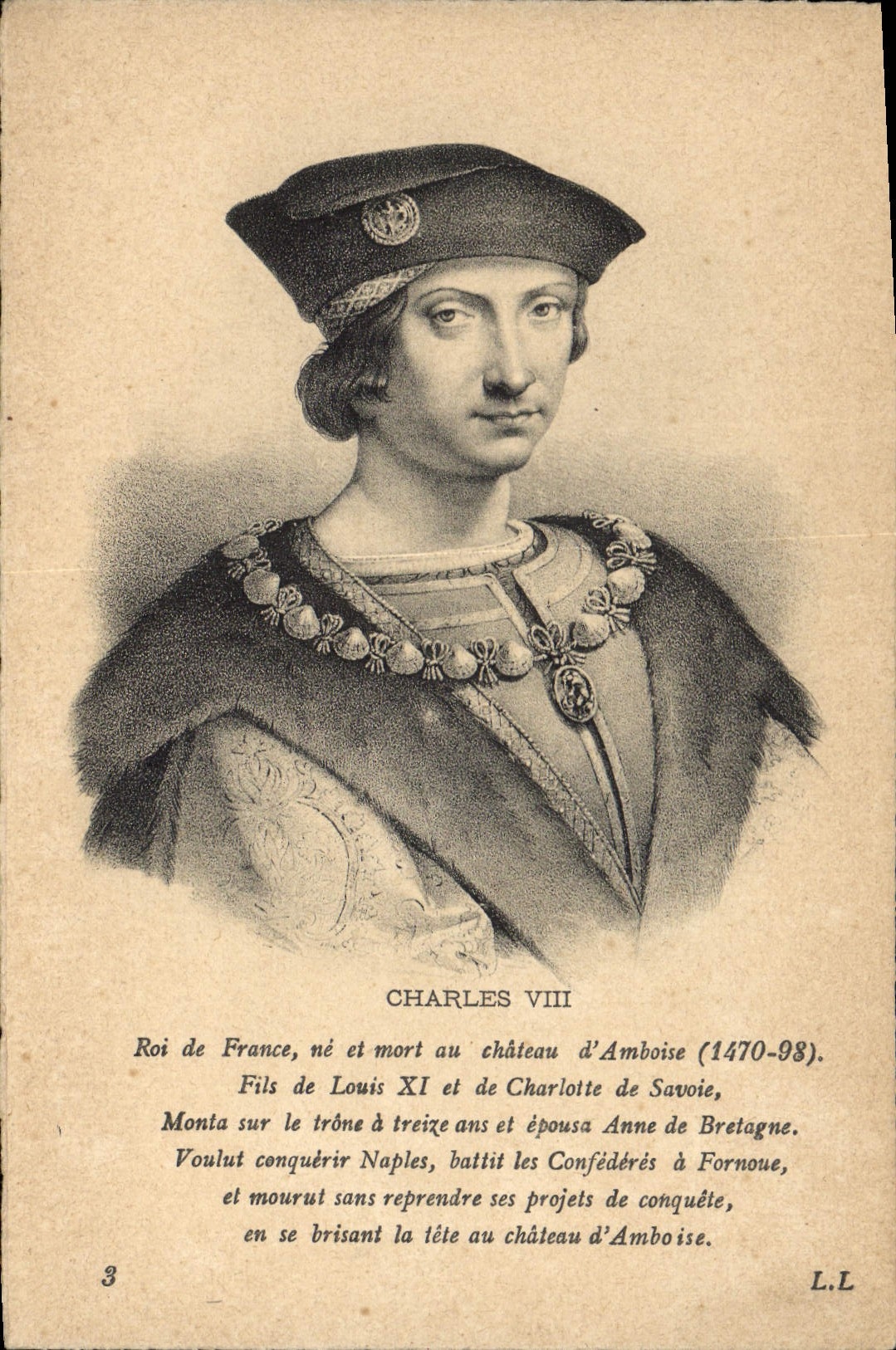 Rey de Francia de Charles VIII de la POSTAL de la VENDIMIA