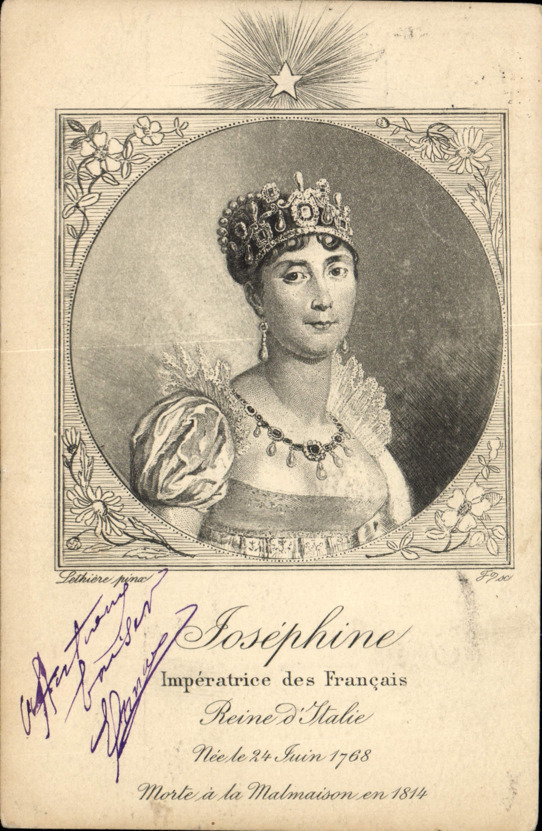 Emperatriz de Josephine de la POSTAL de la VENDIMIA de la reina francesa de Italia