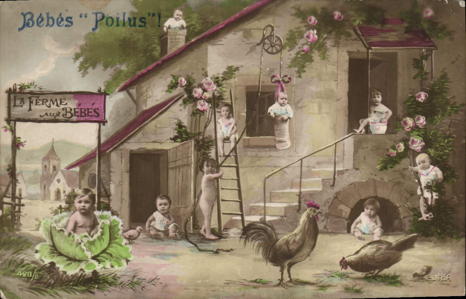 CPA Coq Enfants Bebes poilus 