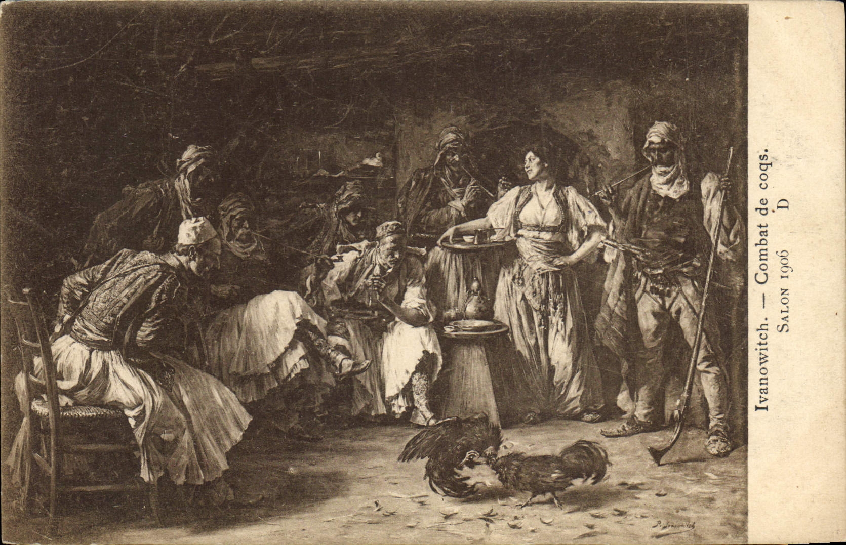 CPA Ivanowitch Combat de coqs Salon 1906