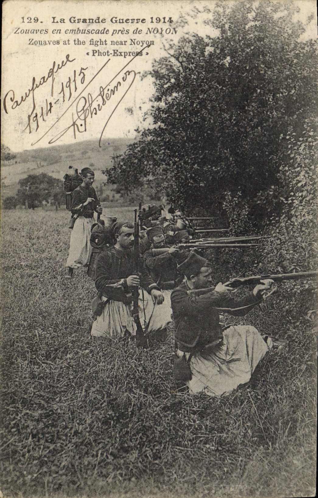 POSTAL Militaria Zouaves de la VENDIMIA en emboscada cerca de la Límite-línea