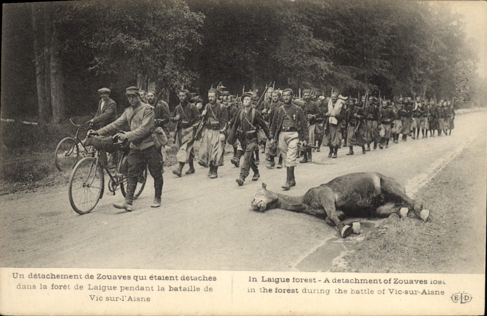 CPA Militaria Un detachement de Zouaves Foret de Laigne Bataille de Vic sur l'Aisne
