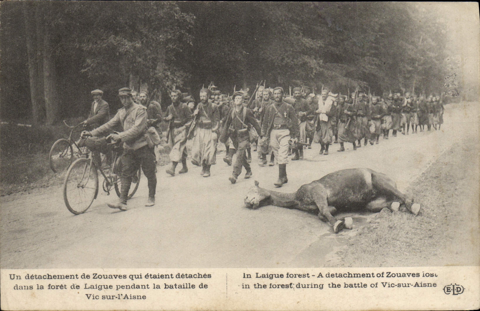 CPA Militaria Un detachement de Zouaves Foret de Laigne Bataille de Vic sur l'Aisne