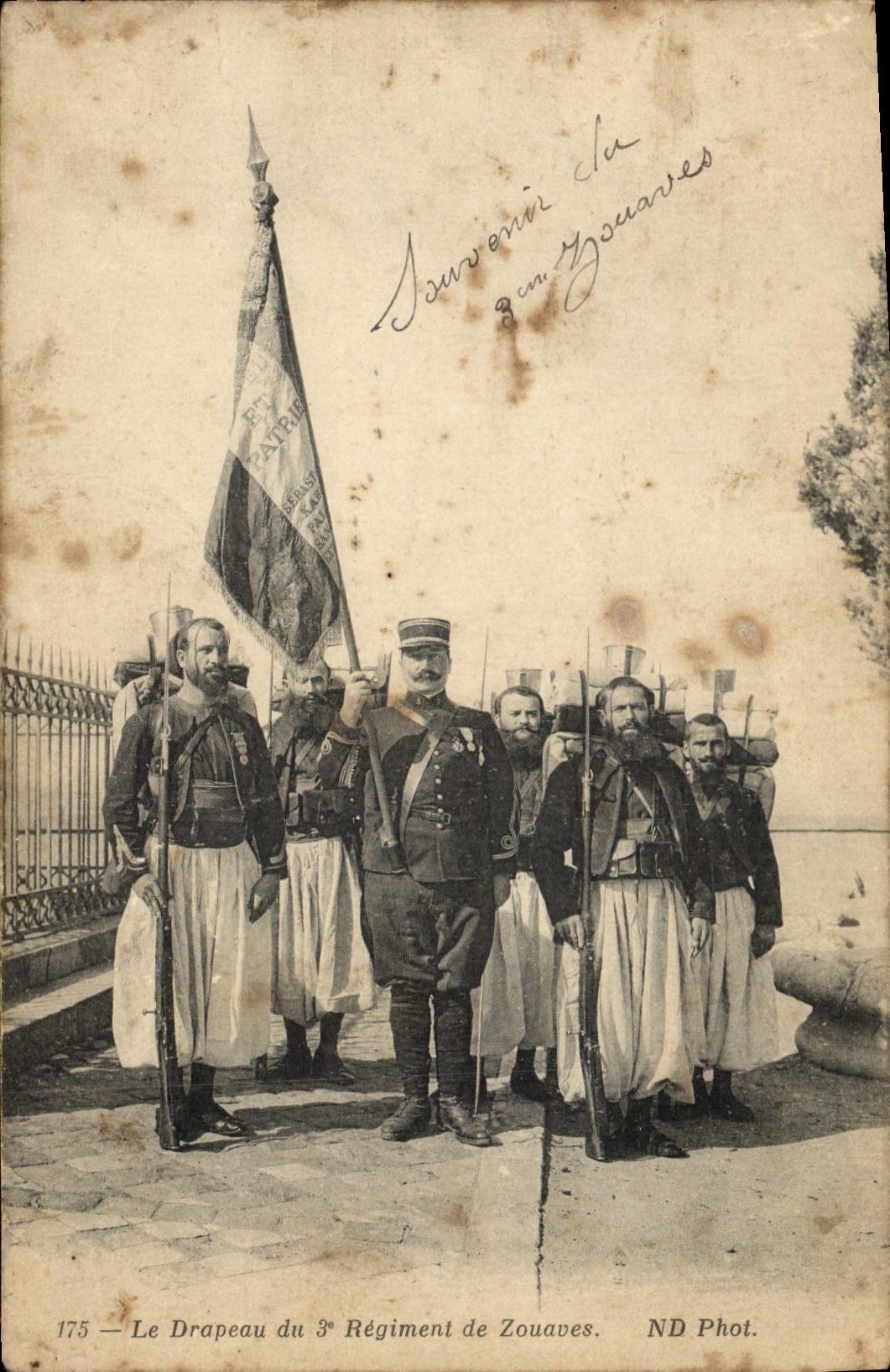 POSTAL Militaria de la VENDIMIA la bandera del 3ro regimiento de Zouaves