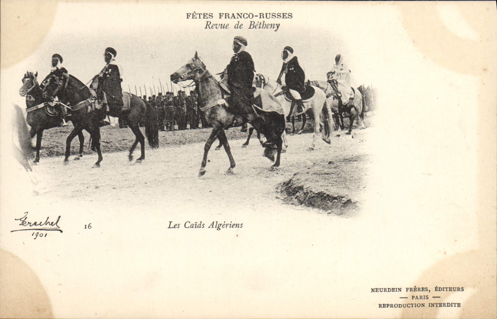 CPA Militaria Fetes Franco Russes Revue de Betheny Les caids algeriens Russie Russia