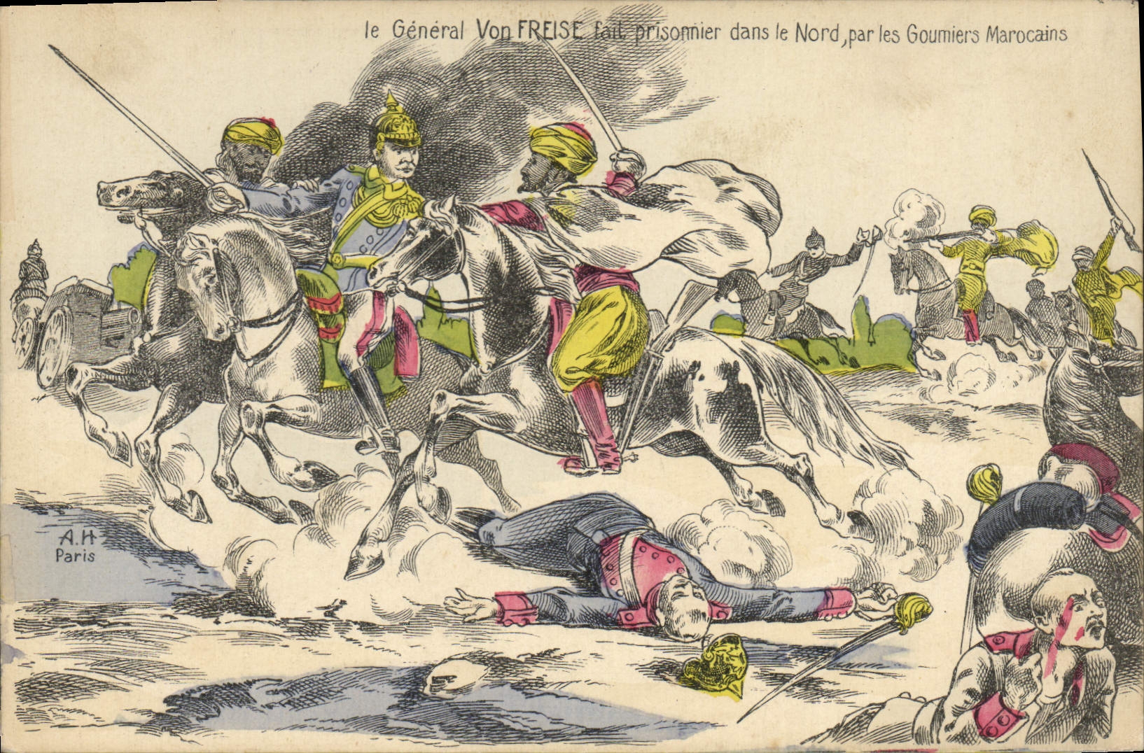 General Von Freise de Militaria de la POSTAL de la VENDIMIA hace a cautivo en el norte de Goumiers Morrocans