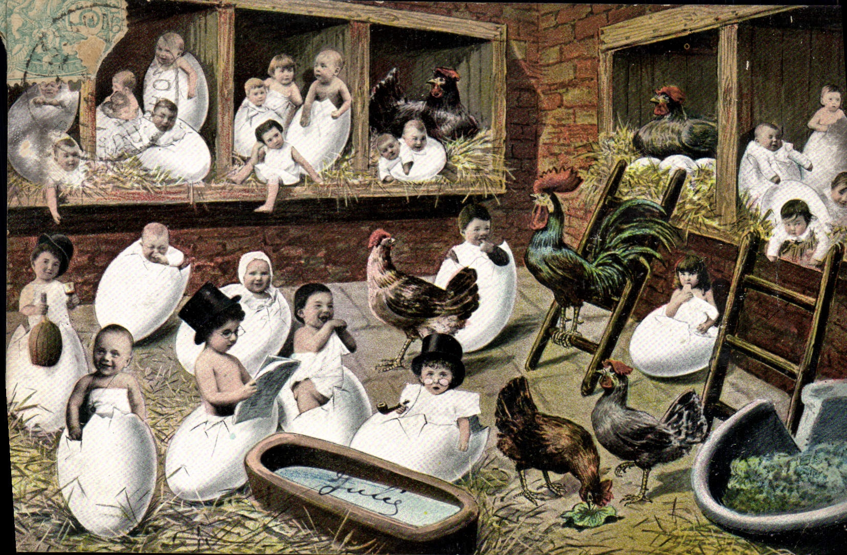 CPA Fantaisie Enfants Poules Oeufs