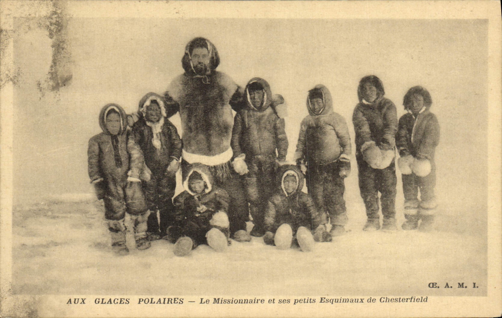 VINTAGE POSTCARD Polar North America With the polar ices the missionary and his small Eskimos of Chesterfield