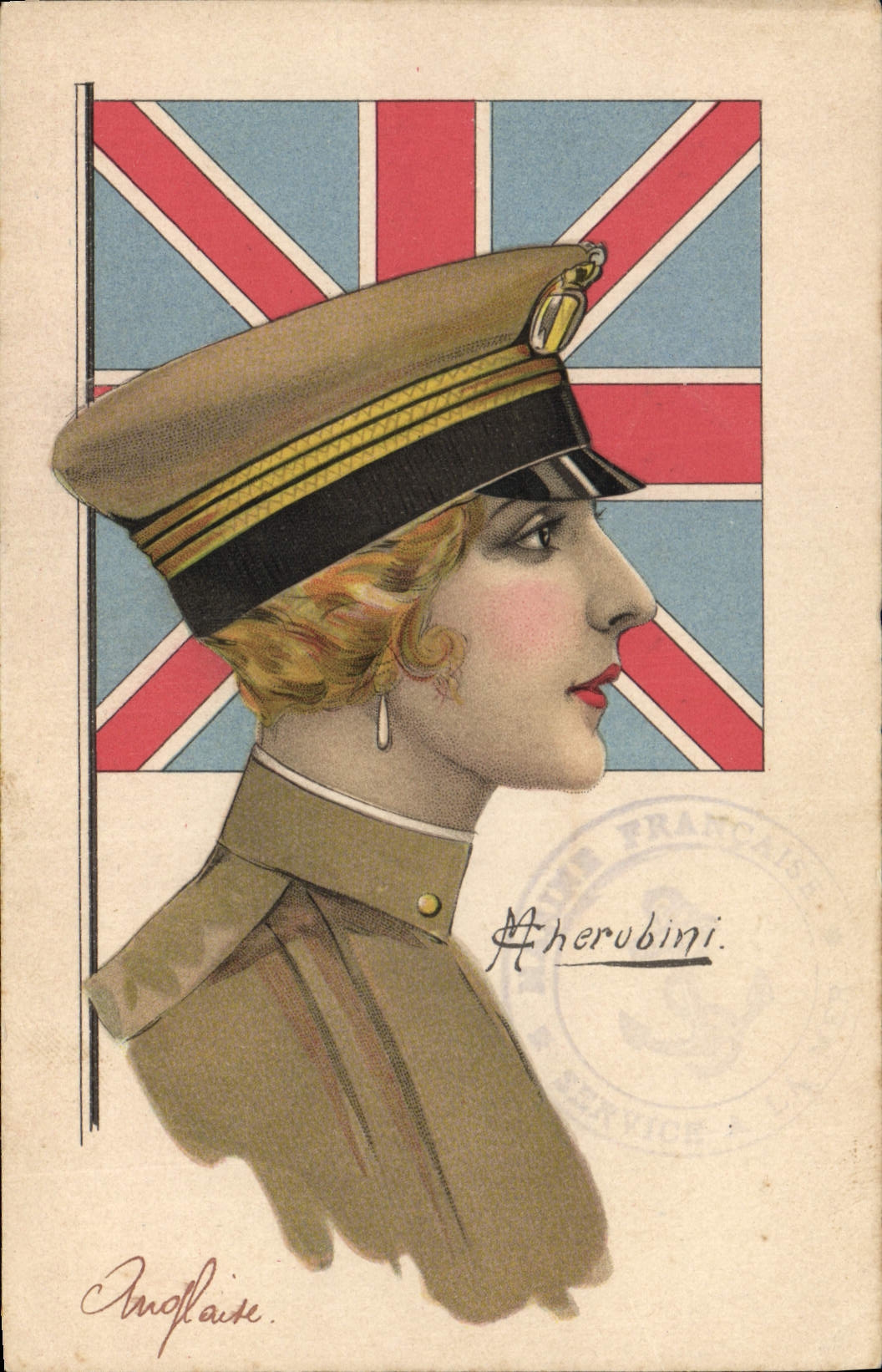 Inglés de Cherubini Femme del ilustrador de la fantasía de la POSTAL de la VENDIMIA