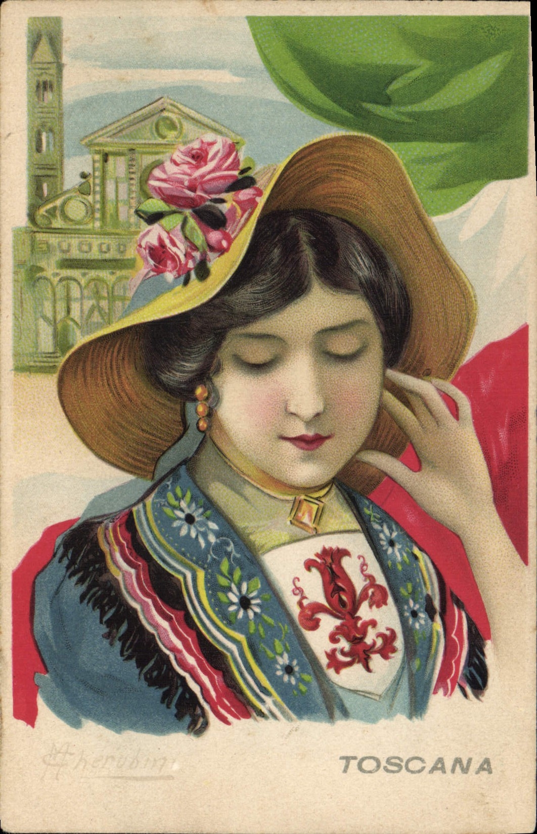 CPA Fantaisie Illustrateur Cherubini Femme Toscana