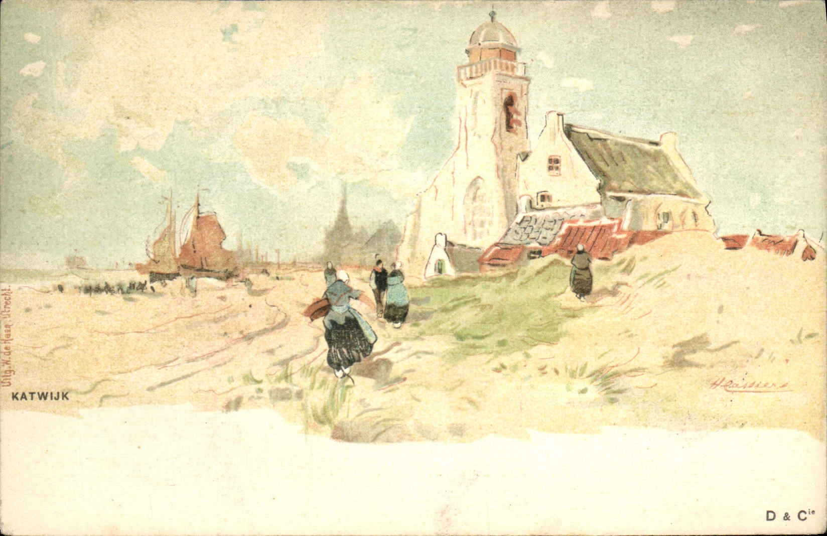 Ilustrador de Katwijk de la fantasía de la POSTAL de la VENDIMIA