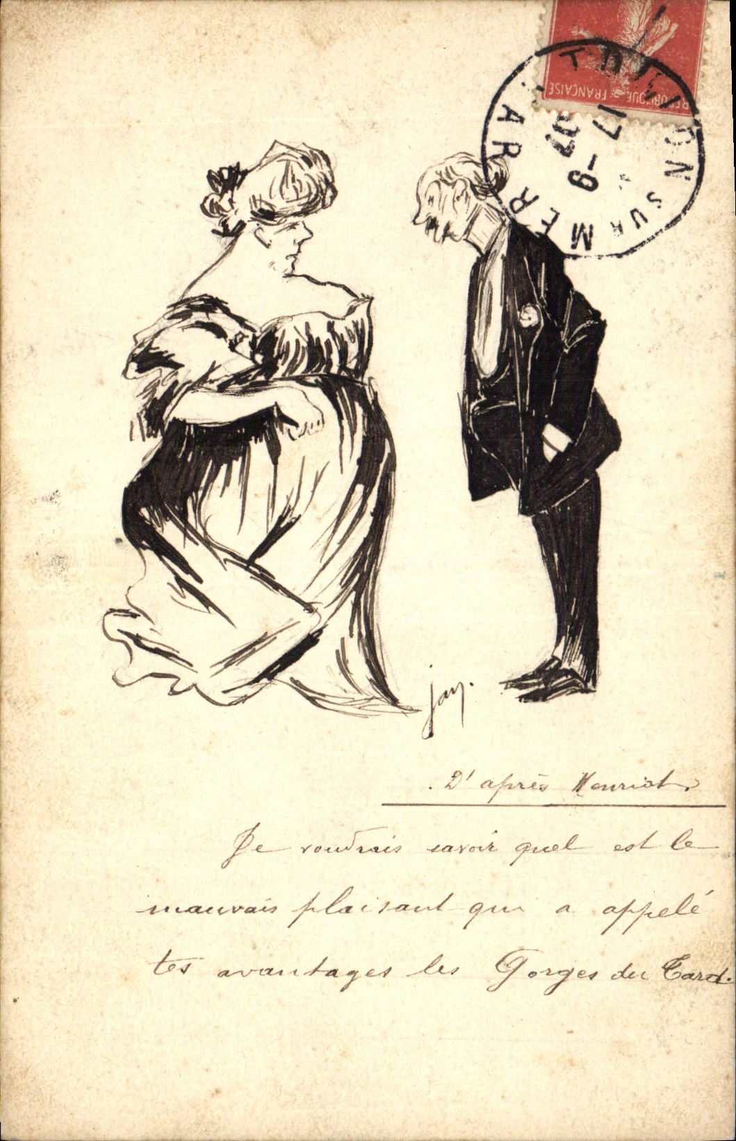 CPA (dessin la main) Homme Femme forte