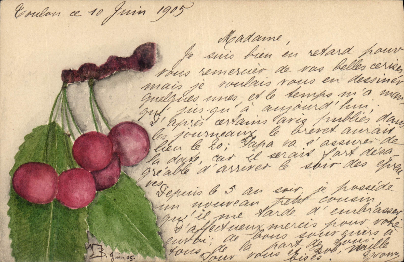 Cerezas de la POSTAL de la VENDIMIA (que dibuja la mano)