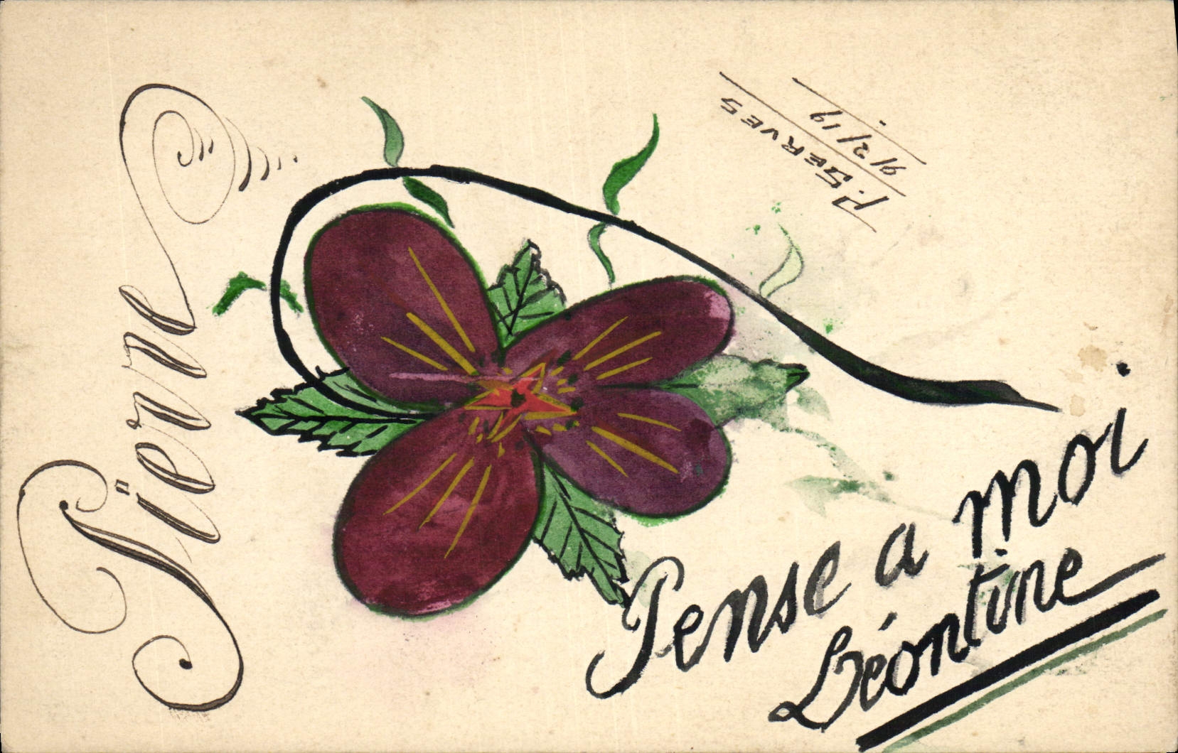 VINTAGE POSTCARD (drawing the hand) Pierre Flowers