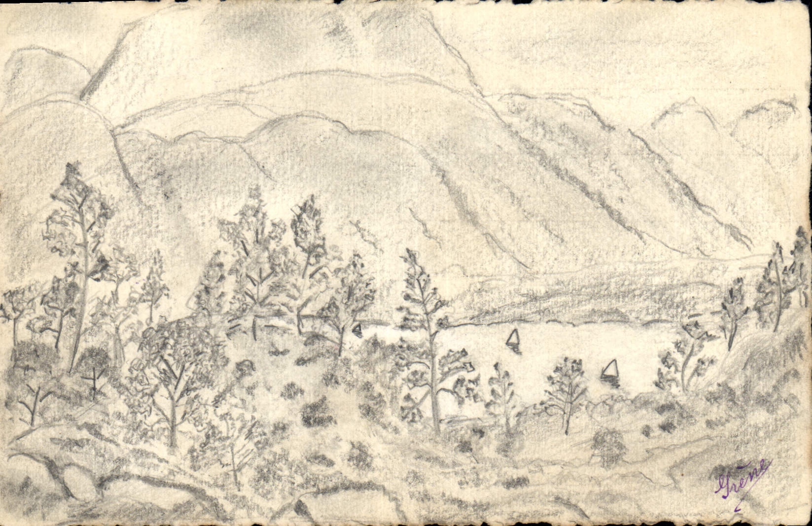 CPA (dessin la main) Paysage de montagne