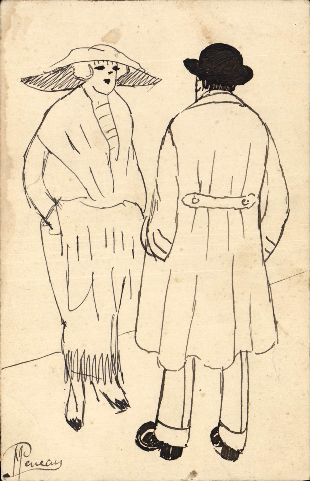 CPA (dessin la main) Homme Femme