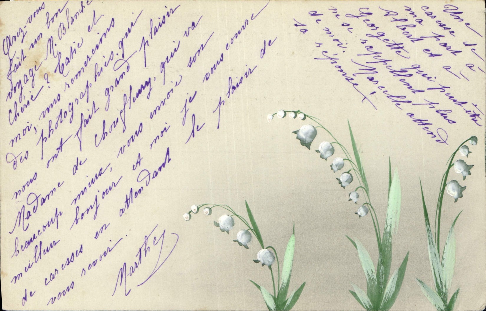 VINTAGE POSTCARD (drawing the hand) Flowers Lily of the valley