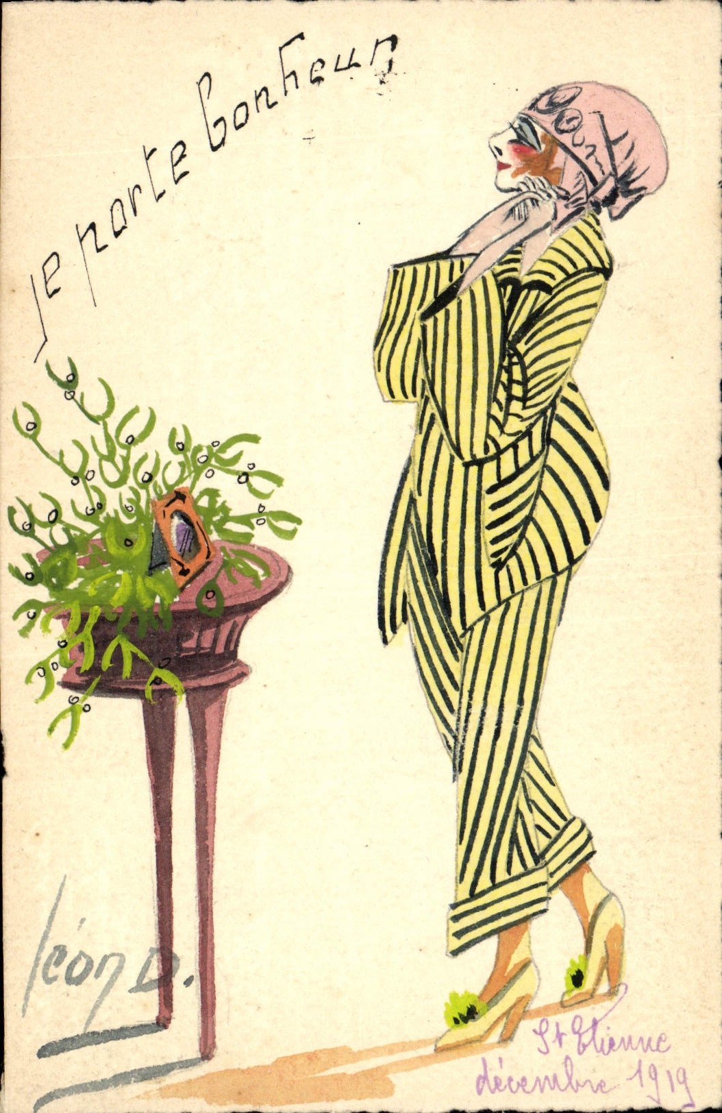 CPA (dessin la main) Femme en pyjama