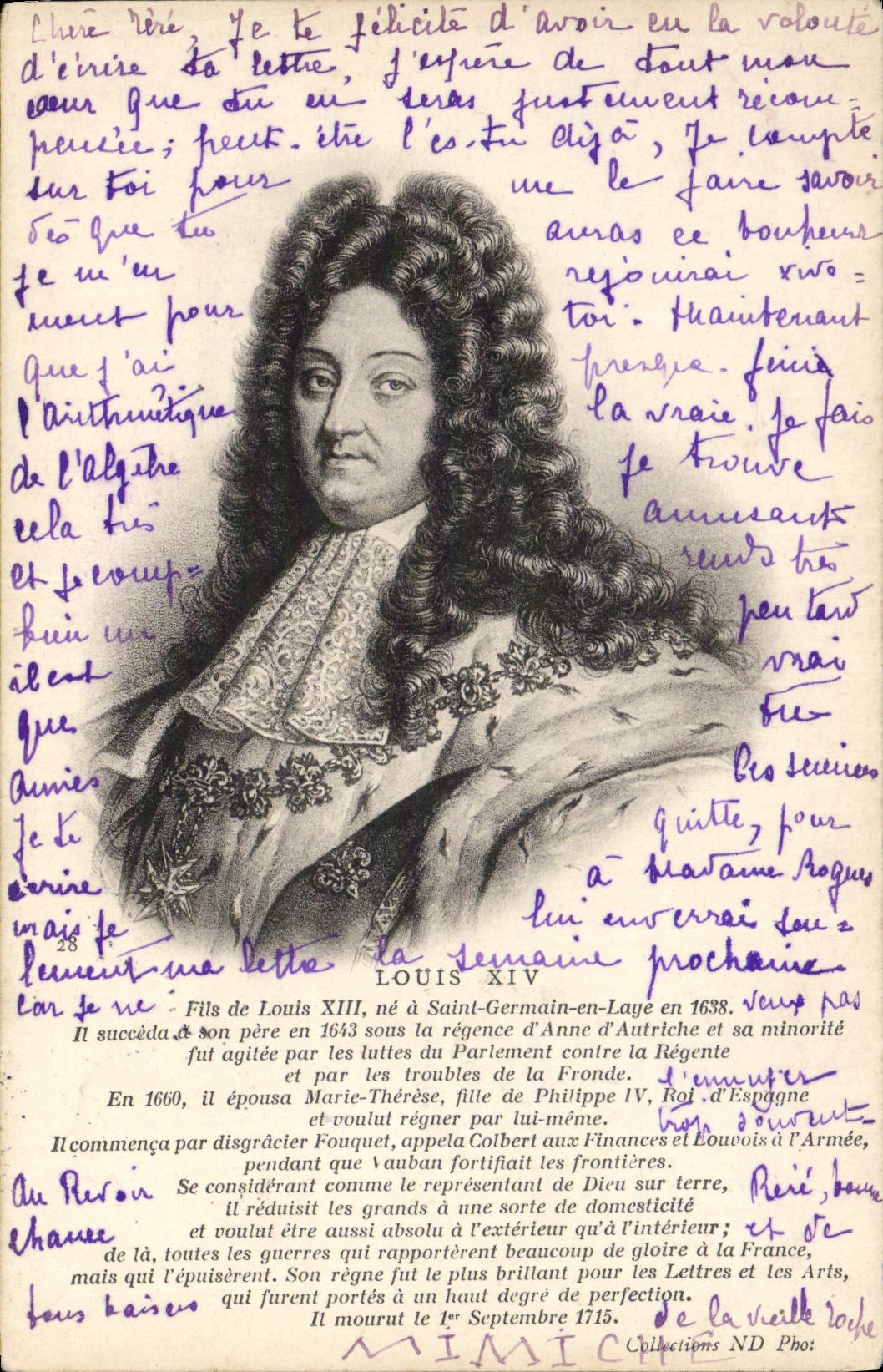 Rey de Francia de louis XIV de la POSTAL de la VENDIMIA
