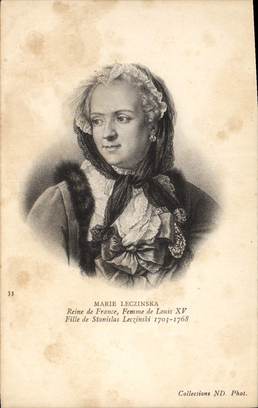 Reina de Marie Leczinska de la POSTAL de la VENDIMIA de Francia