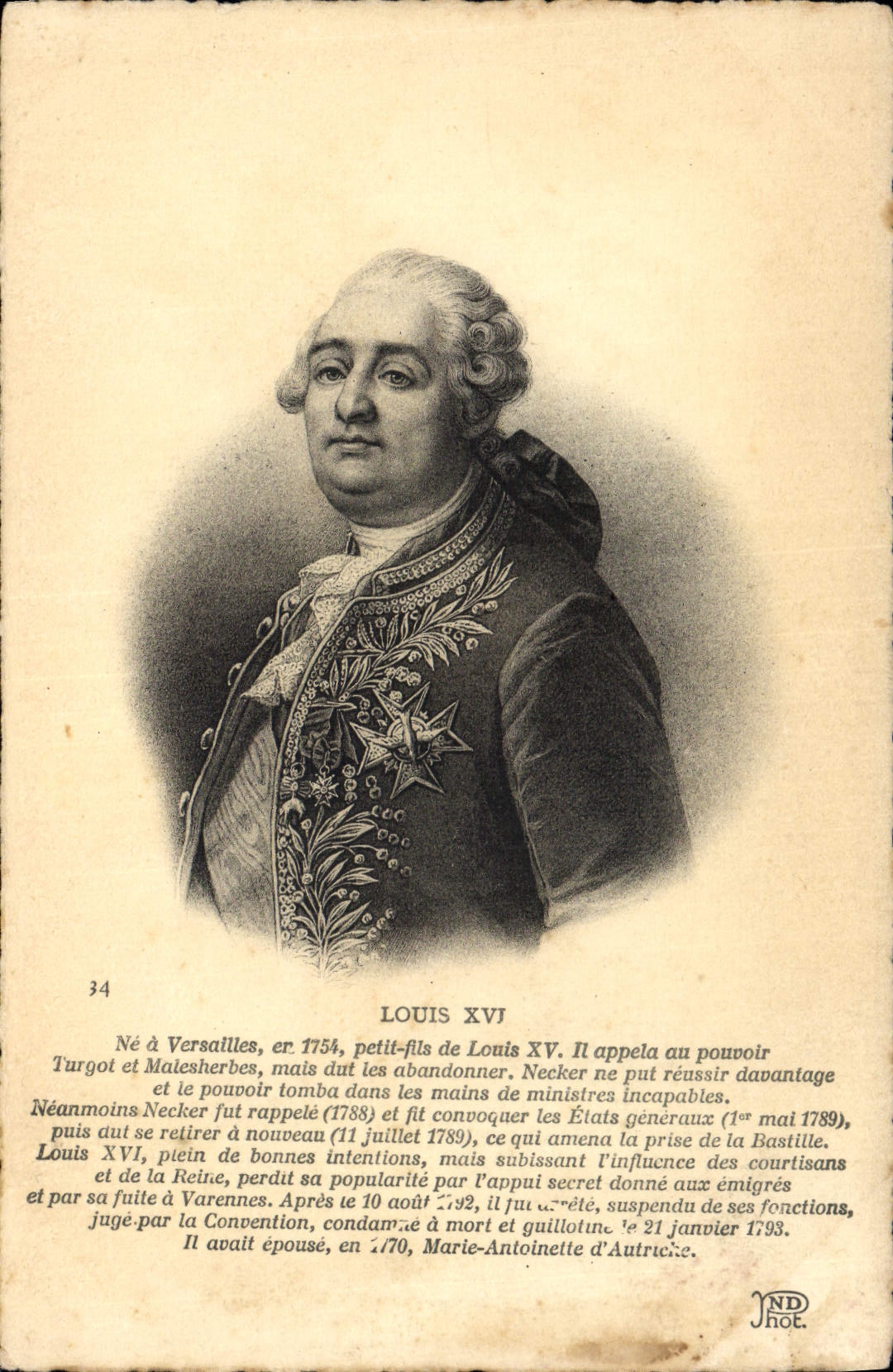 Rey de Francia de Louis XVI de la POSTAL de la VENDIMIA