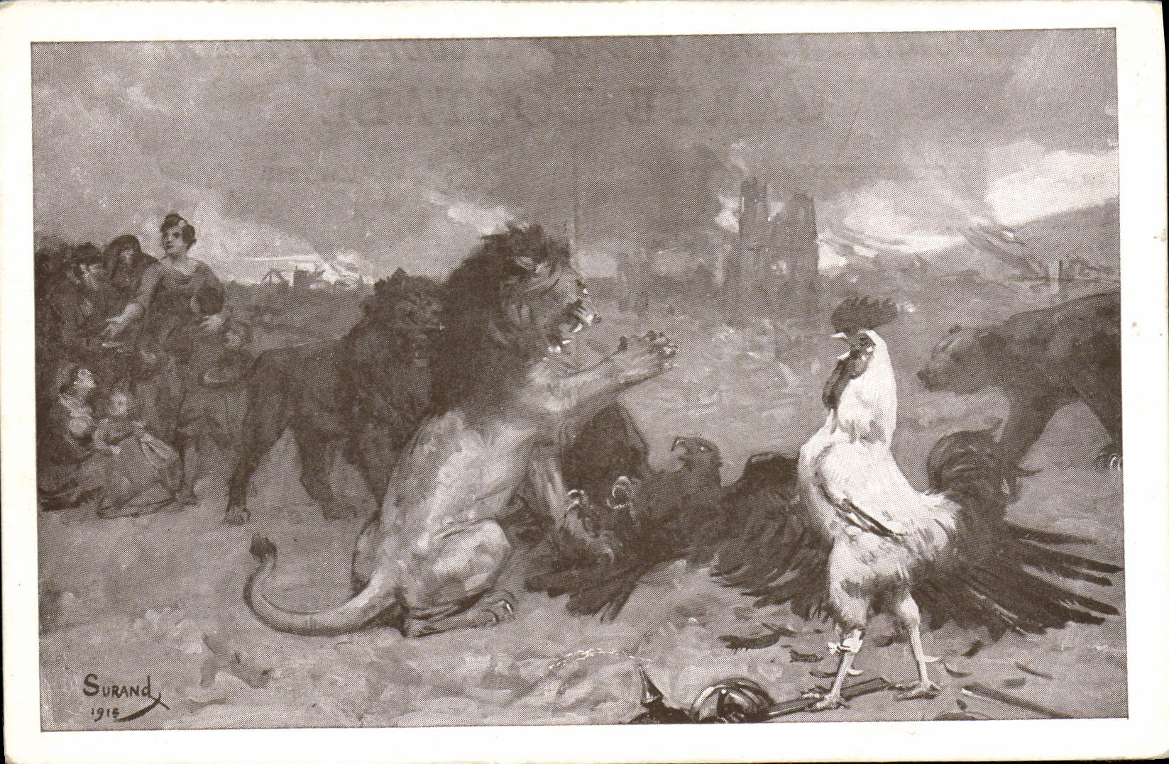 CPA Coq Poule Lion Aigle Militaria