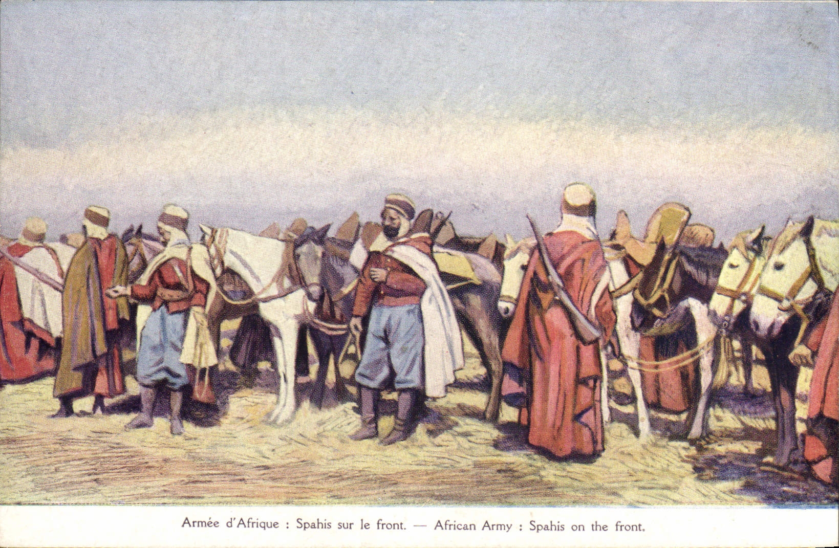 CPA Militaria Armee d'Afrique Spahis sur le front
