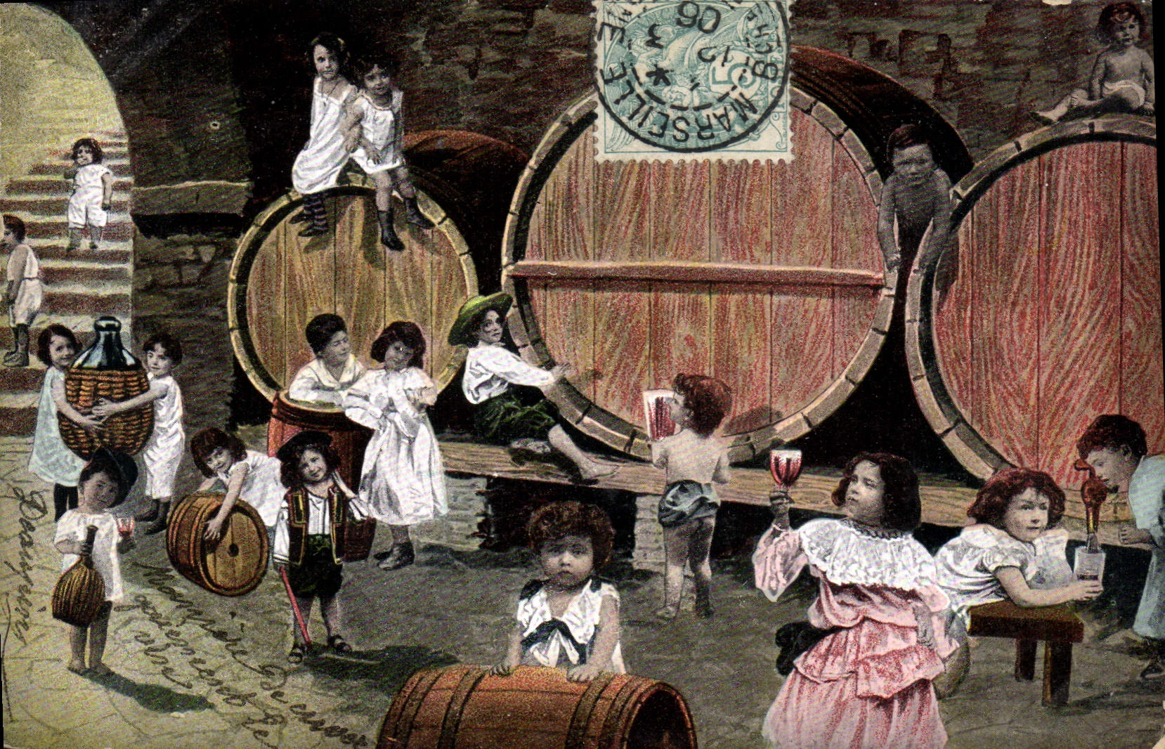 CPA Fantaisie Enfants Bebes Tonneaux